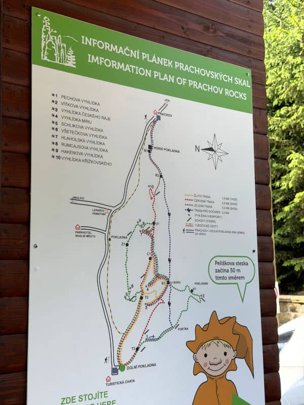 Mapa de las rutas de las Rocas Prachov